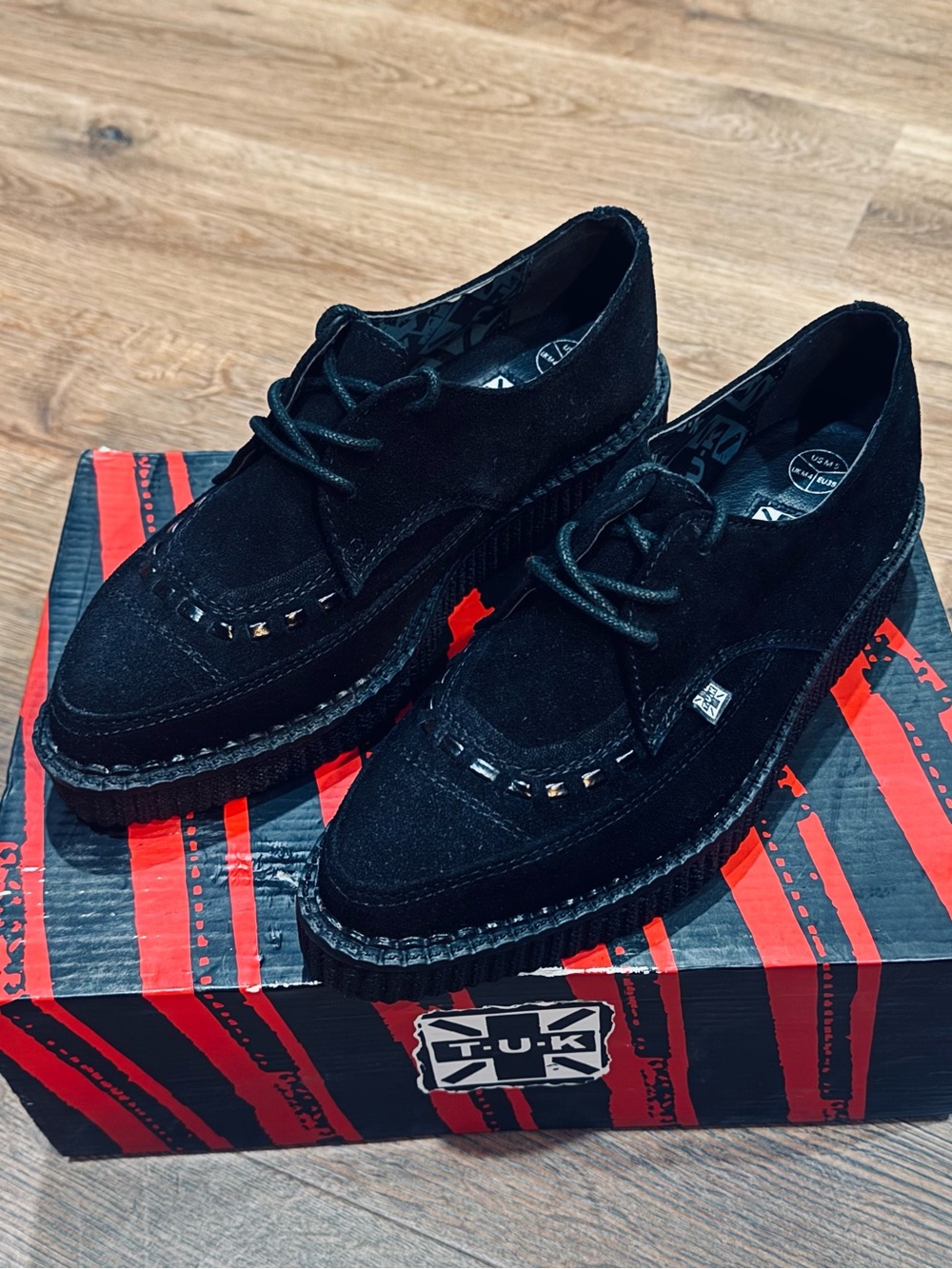 T.U.K Black Suede Pointed-Toe Creepers